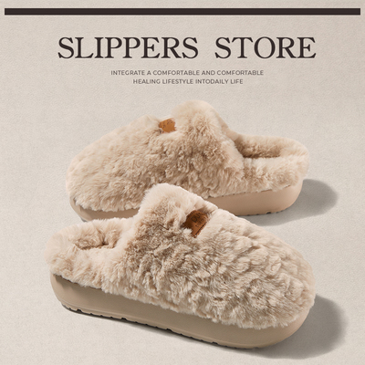 朴西朵朵绒居家毛毛鞋女士2025秋冬保暖加厚防滑居家室内加绒棉拖
