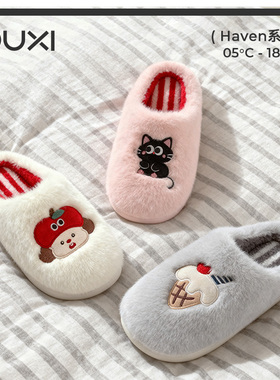 朴西苹果头情侣加绒棉拖鞋女2025秋冬季保暖防滑家居室内厚底拖鞋
