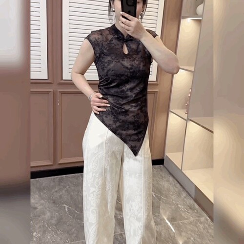 修身不规则底边法式上衣打底衫女