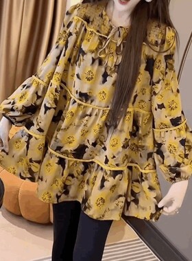 洋气高级感碎花雪纺连衣裙女