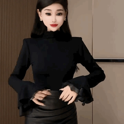 法式喇叭袖小香风洋气T恤打底衫