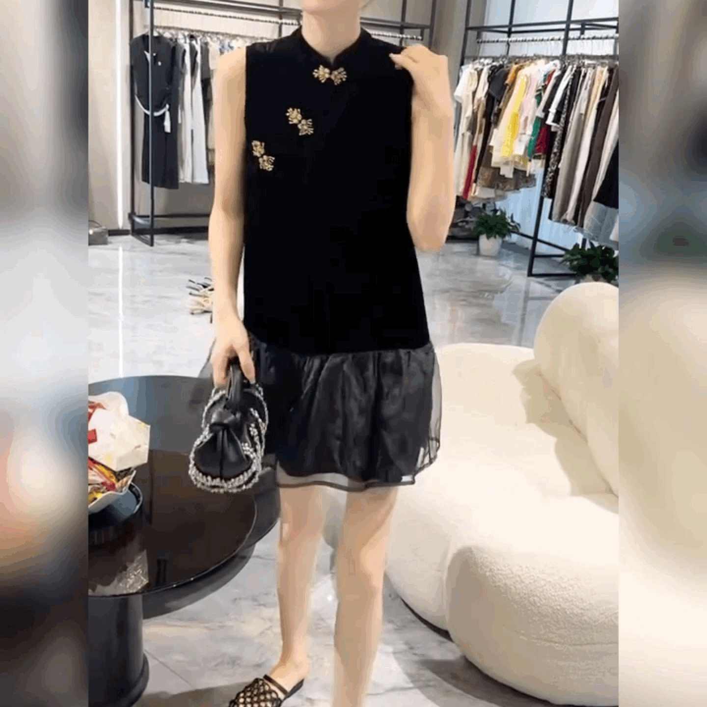 新中式国风盘扣冰丝绒连衣裙女