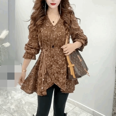 法式中长款时尚蕾丝衬衫女