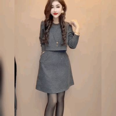 假两件星空亮片连衣裙女