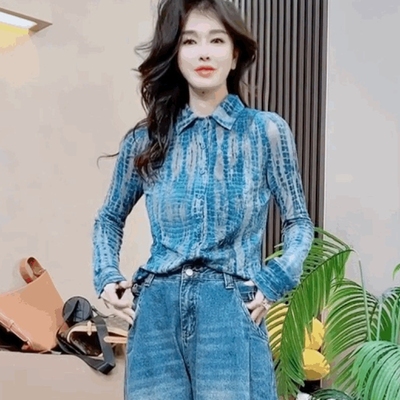 高级感格子蕾丝植绒衬衫女