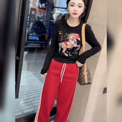 法式圆领黑色上衣小马打底衫