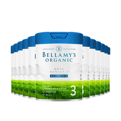 【官方正品】贝拉米白金有机A2蛋白幼儿DHA配方奶粉3段800g*12罐