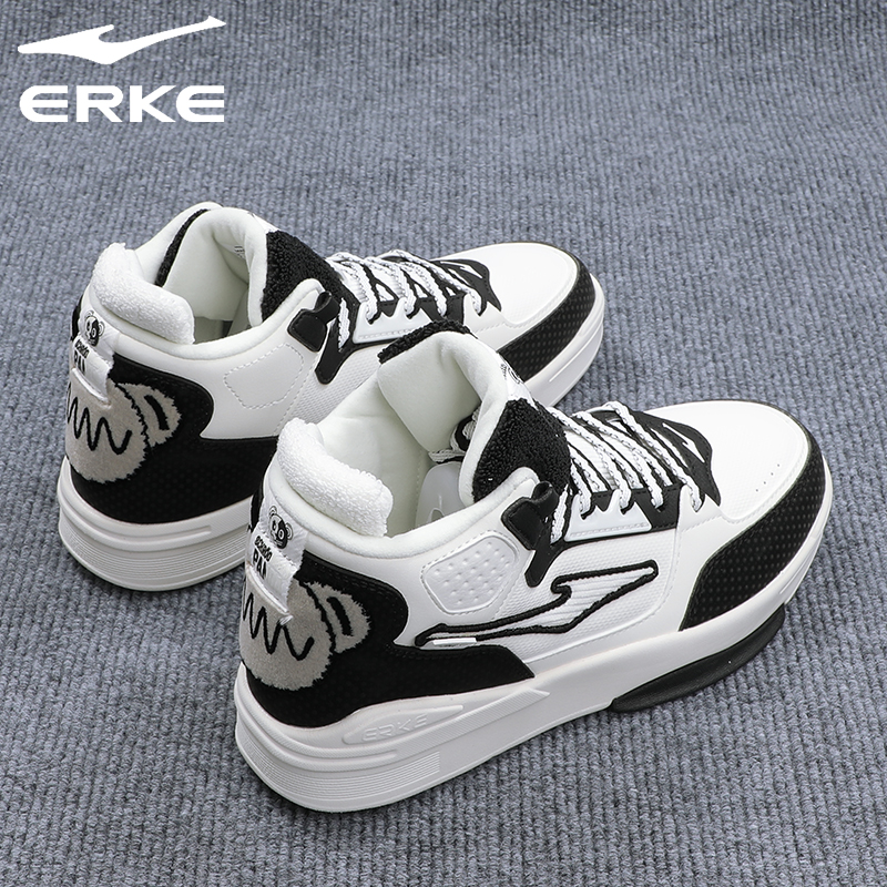 ERKE鸿星尔克女鞋高帮复古板鞋黑白鞋厚底百搭休闲运动鞋冬潮鞋子