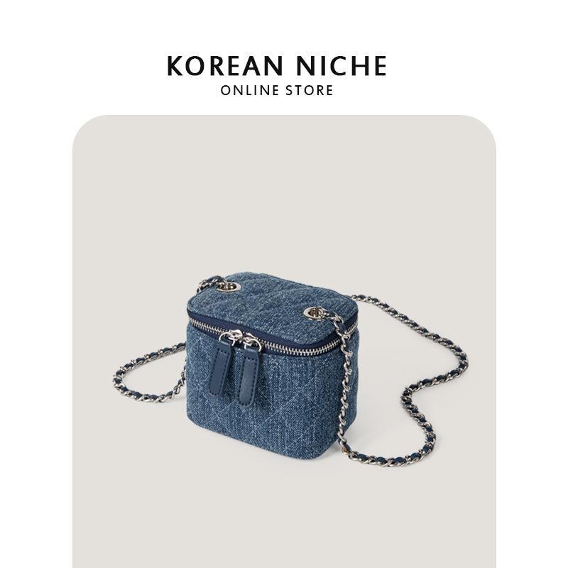 2026新款韩版小众设计菱格小香风牛仔布链条小包女简约百搭斜挎包