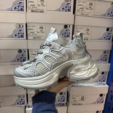 7cm品牌商场撤柜断码厚底真皮老爹鞋女春秋新款透气增高休闲鞋潮