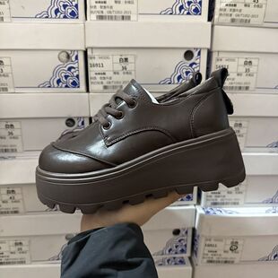 防水ins 女春秋小个子增高皮鞋 7cm轻便商场撤柜断码 厚底真皮乐福鞋