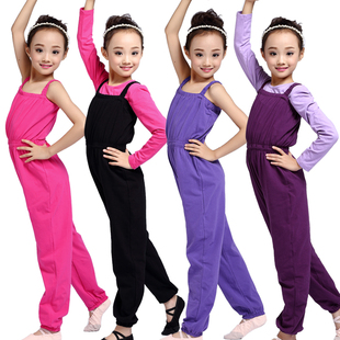 儿童舞蹈衣服连体裤体操考级服纯棉女童背带裤瑜伽吊带练功服秋冬