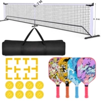 Каркас сетки для пиклбола + 4 ракетки из стекловолокна + 8 мячей + сумка для хранения сетки + линия корта