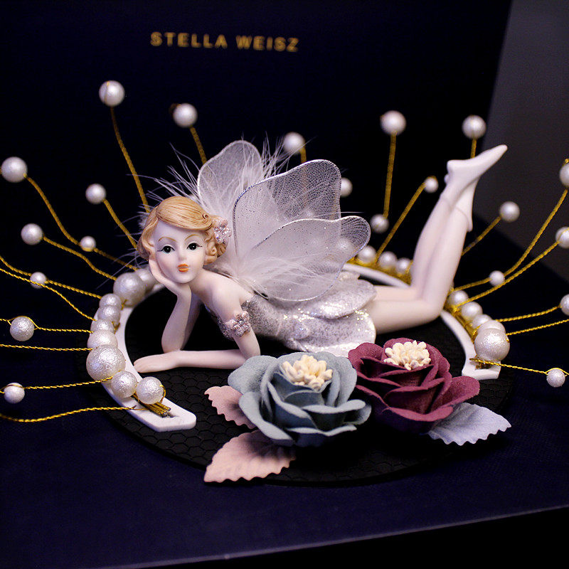 网红车载摆件漂亮天使花仙子仪表台珍珠花垫少女精灵女神车内摆件