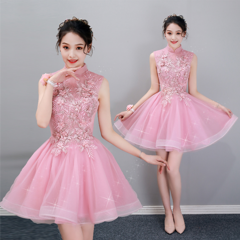 彩纱2024新款演出服蓬蓬裙短款生日宴会复古小礼服晚礼服伴娘服女