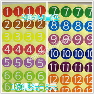 日期彩色数字贴纸1-12月份标签30MM圆12色日期月份标签180贴一包
