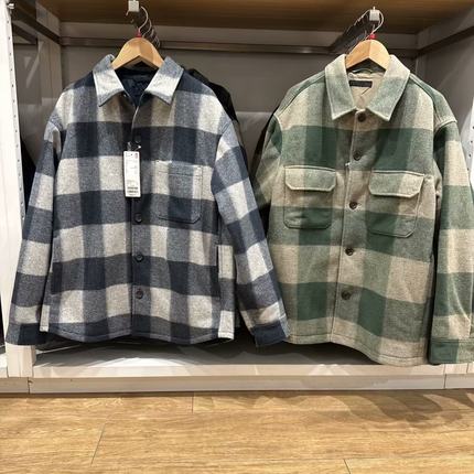 试衣间秋冬男女情侣款复古格子外套宽松衬衫式茄克449618/459591