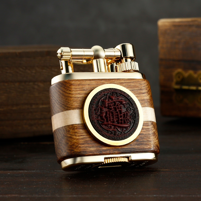 佐罗檀香木煤油打火机侧滑金丝楠镶嵌紫檀徽章创意生日礼物送男友