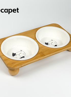 陶瓷宠物碗猫碗食盆双碗狗碗水碗架子增高防黑下巴大口径猫咪饭碗