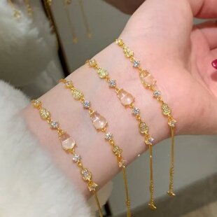 富家千金即视感925纯银镀18k金葫芦天然玉超透气质镶钻手链送女友