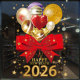 2026新年装 饰静电贴商场酒店蝴蝶结新年氛围静电窗花贴玻璃门贴画