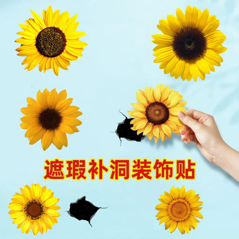 不透明莲花荷花墙面窟窿遮挡贴天花板吊顶裂痕墙贴防水自粘贴画