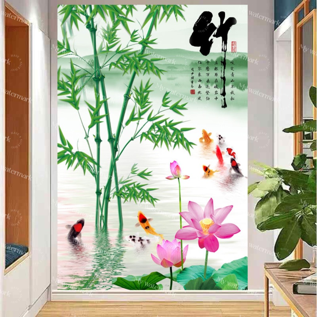 净秽荷花图白莲图卫生间浴室厨房厕所招财去秽装饰画九鲤鱼自贴画