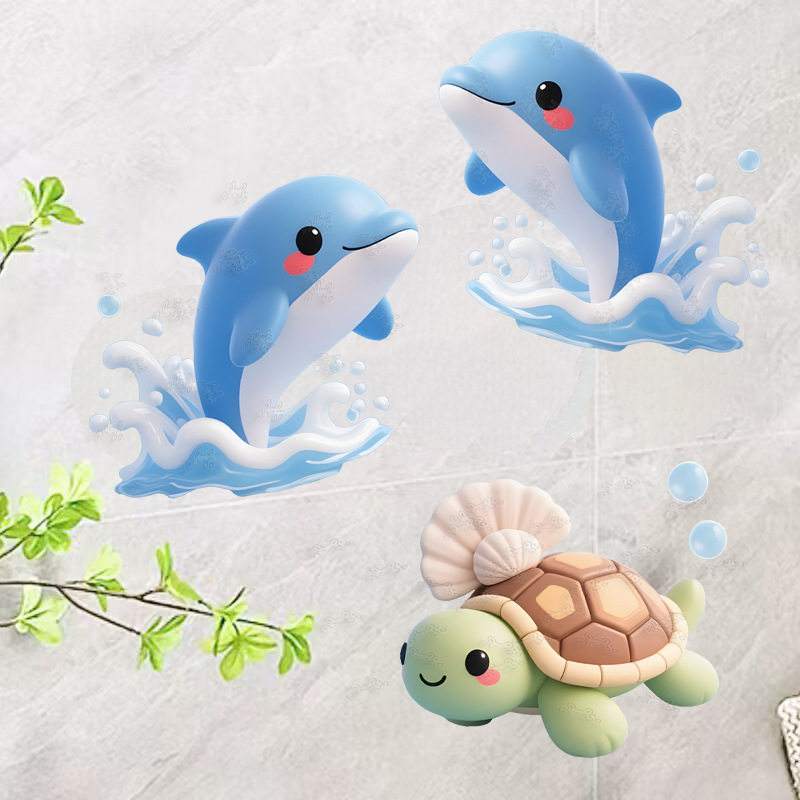 卡通3D海豚防水自粘马桶贴