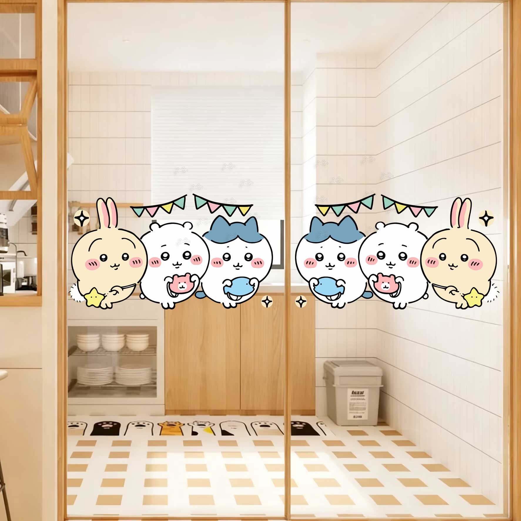 可爱吉伊卡哇chiikawa小八乌萨浴室静电贴厨房卫生间玻璃门防撞贴
