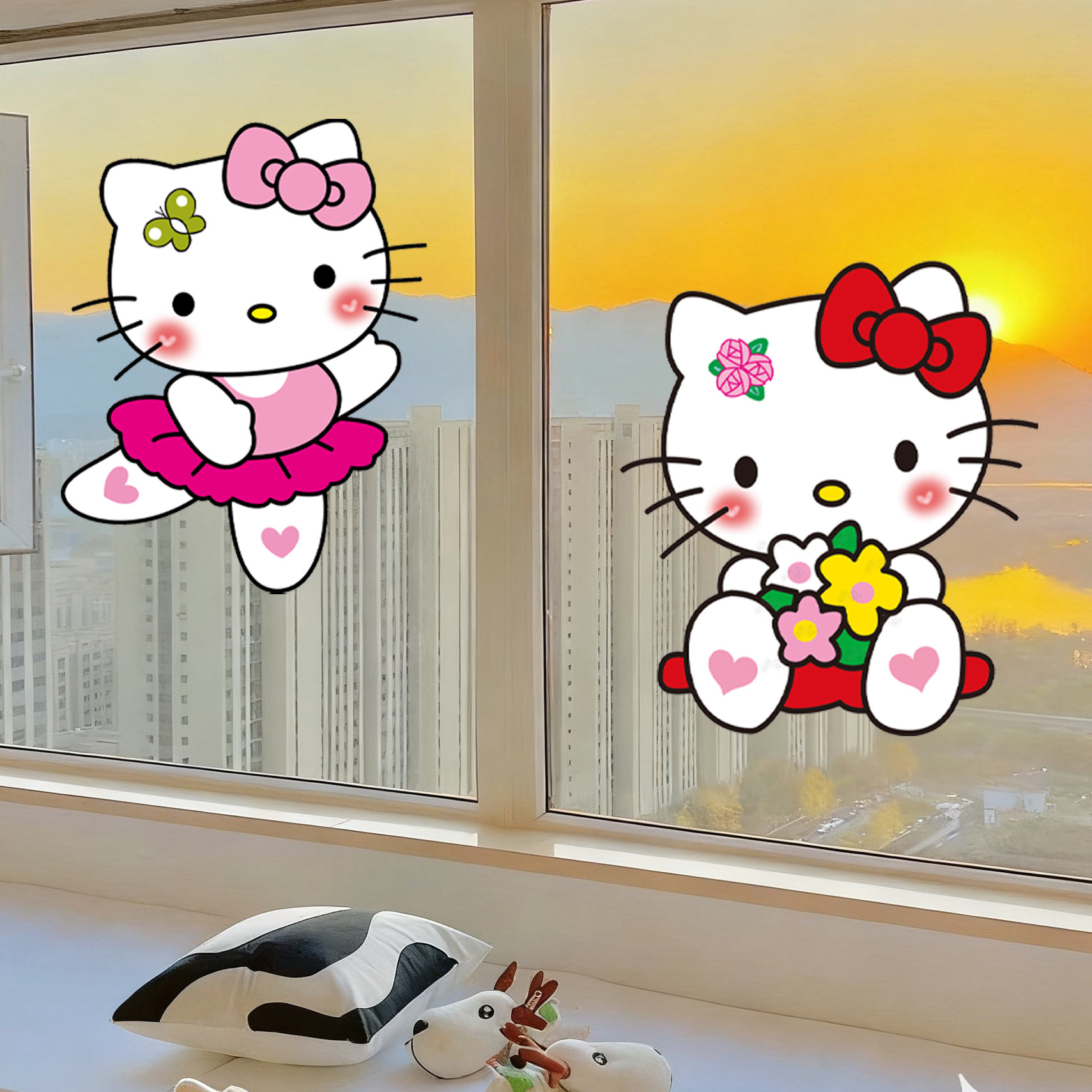 hellokitty卡通玻璃门静电贴纸