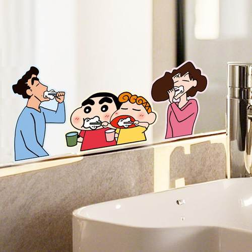 蜡笔小新浴室镜子贴纸自粘卫生间遮挡神器装饰小图案高级感玻璃