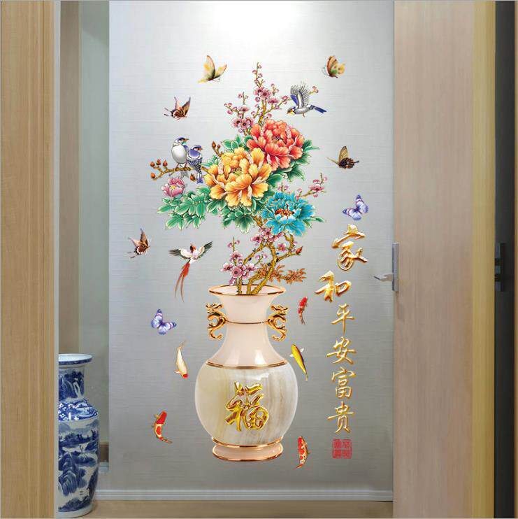 自粘过道走廊3d立体花瓶玄关墙贴
