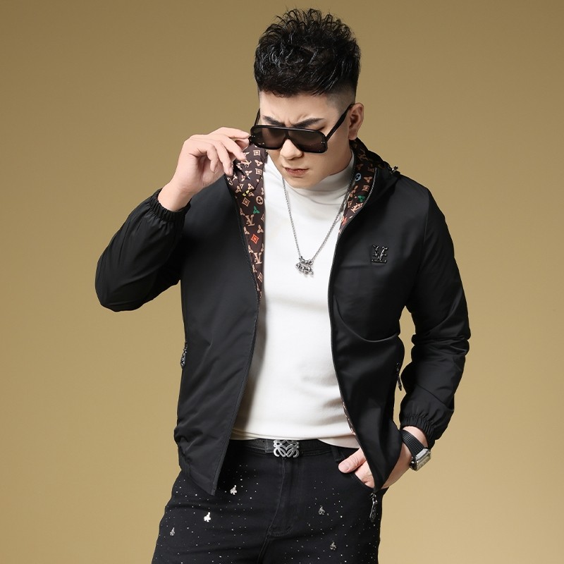 欧货高端潮牌满花连帽外套男士2025新款春秋季休闲薄款夹克衫男装