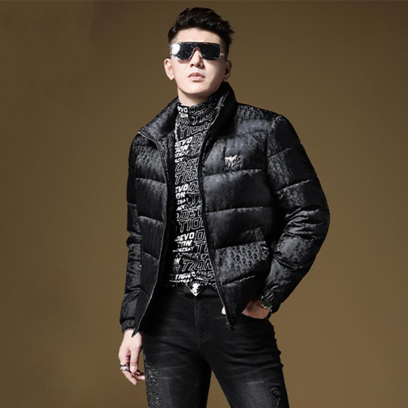欧洲站2025新款爆款羽绒服男高端潮牌字母暗纹男士秋冬款外套上衣