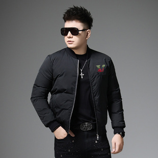 欧洲站新款潮牌棒球领白鸭绒外套男士冬季高端轻奢保暖男款羽绒服