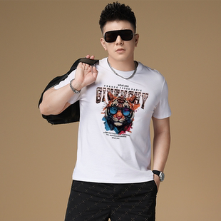 欧洲站男士潮流老虎头丝光棉圆领短袖男夏季新款高端帅气弹力T恤
