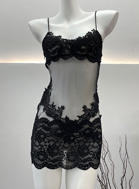 蕾丝性感睡衣女士纯欲透明网纱吊带约会连衣裙高级感睡裙