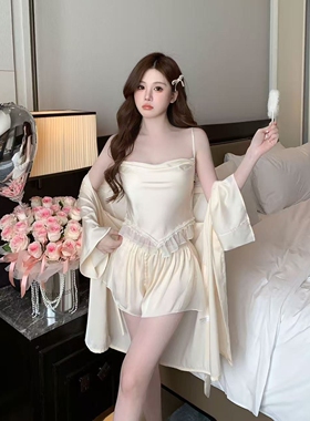 绸面肚兜式睡衣款性感2025新款夏季冰丝小胸带胸垫蕾丝荡领吊带