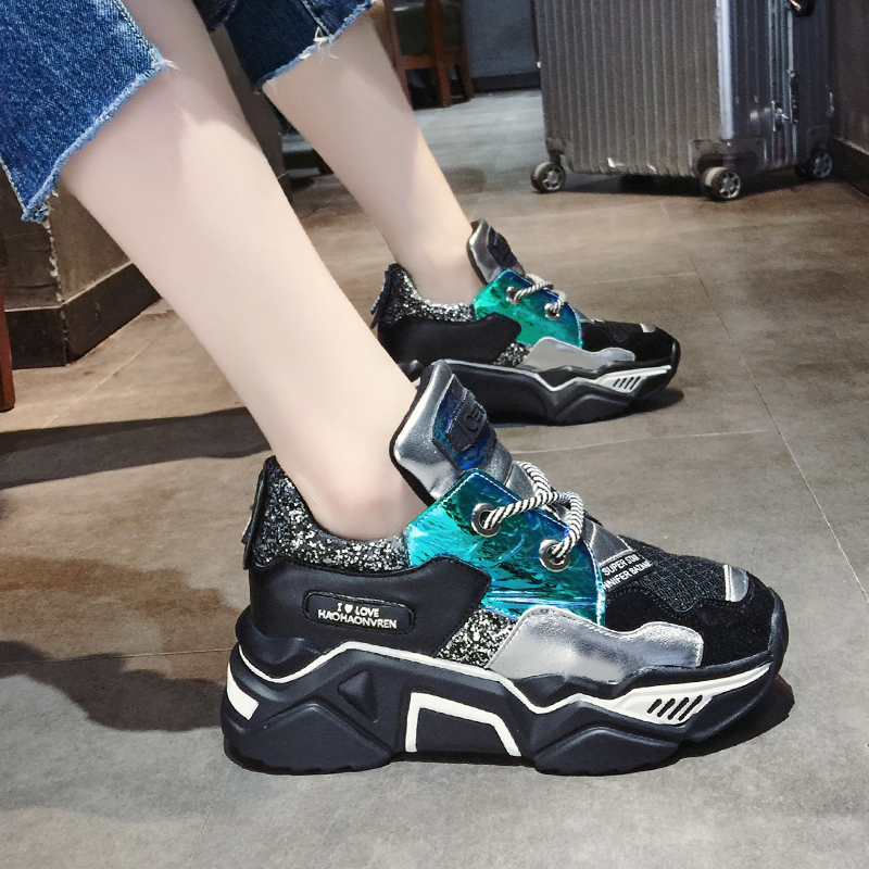 秋季新款百搭休闲睁高女士网红运动鞋2019欧洲站老爹鞋女厚底单鞋