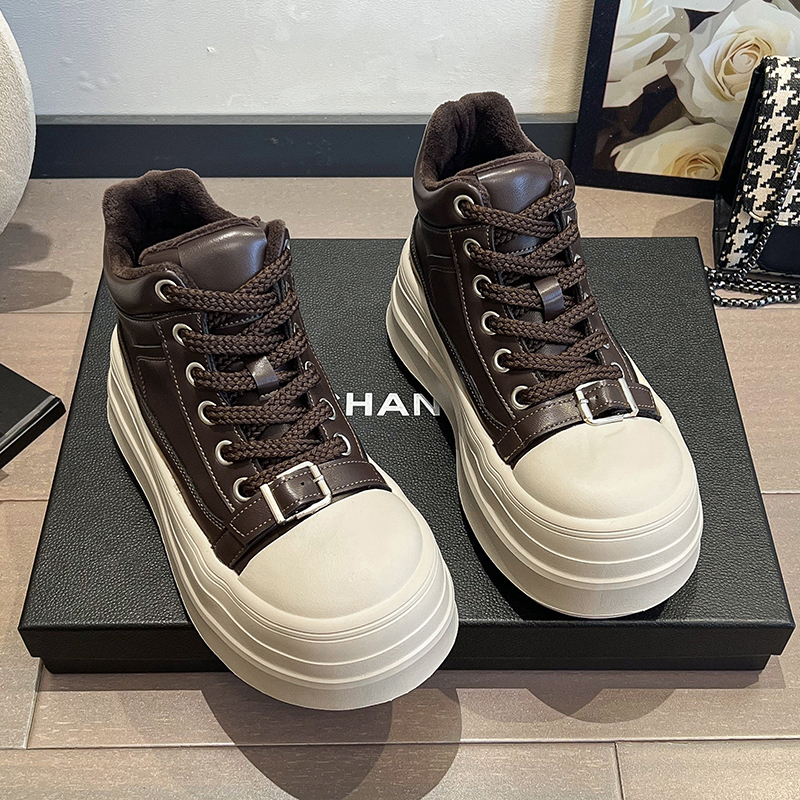 秋冬新款松糕休闲板鞋高帮鞋女