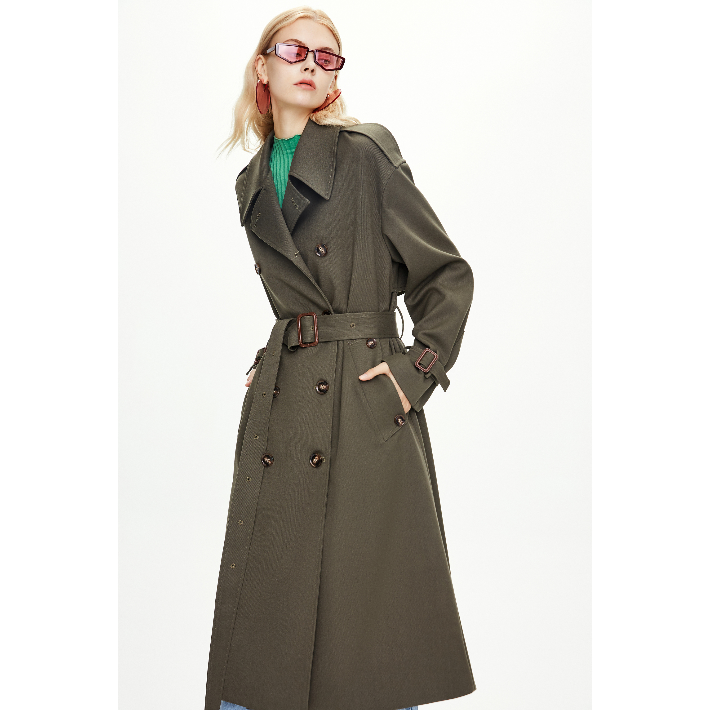 常规过膝直筒型长袖深绿色气质