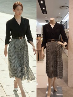 衬衫 韩国直邮JIGOTT林允儿同款 气质长袖 新品 过膝收腰连衣裙 22秋季