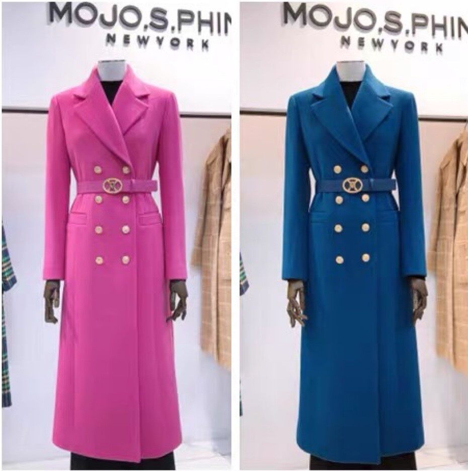 韩国直邮MOJO S.PHINE莫佐双排扣毛呢羊绒大衣外套过膝长款修身