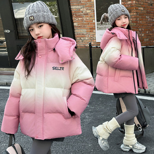 冬季渐变羽绒服女童2025新款童冬装加厚保暖中长款大童女孩外套潮
