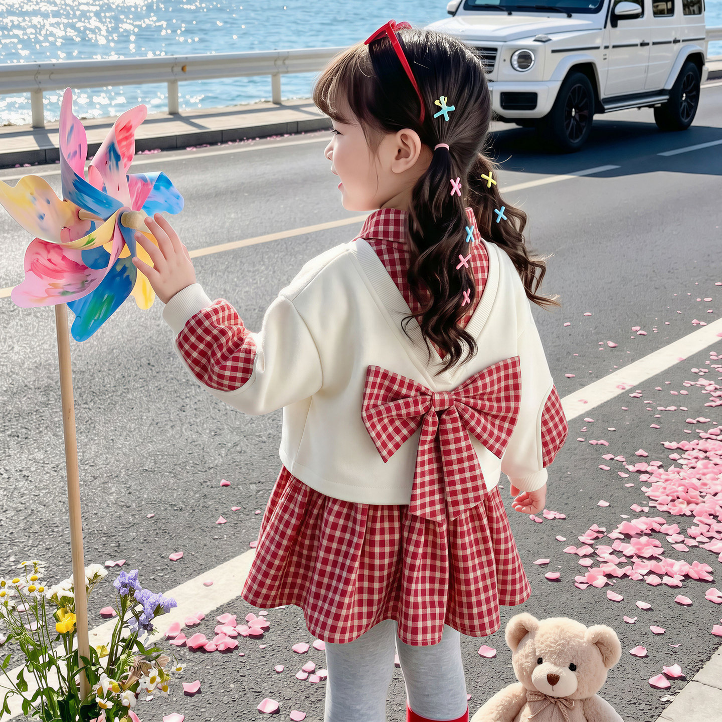 女童春秋蝴蝶结卫衣套装2026款潮
