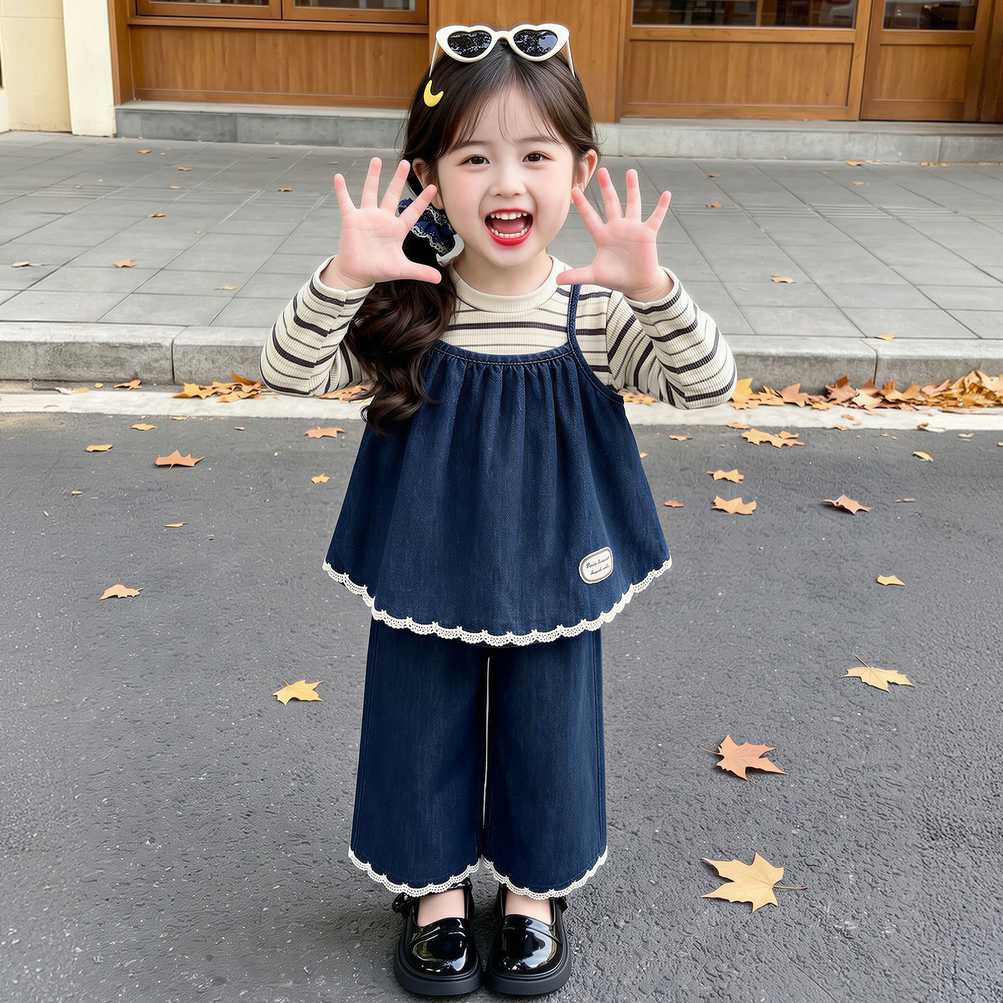 女宝宝牛仔马甲三件套春秋韩版潮