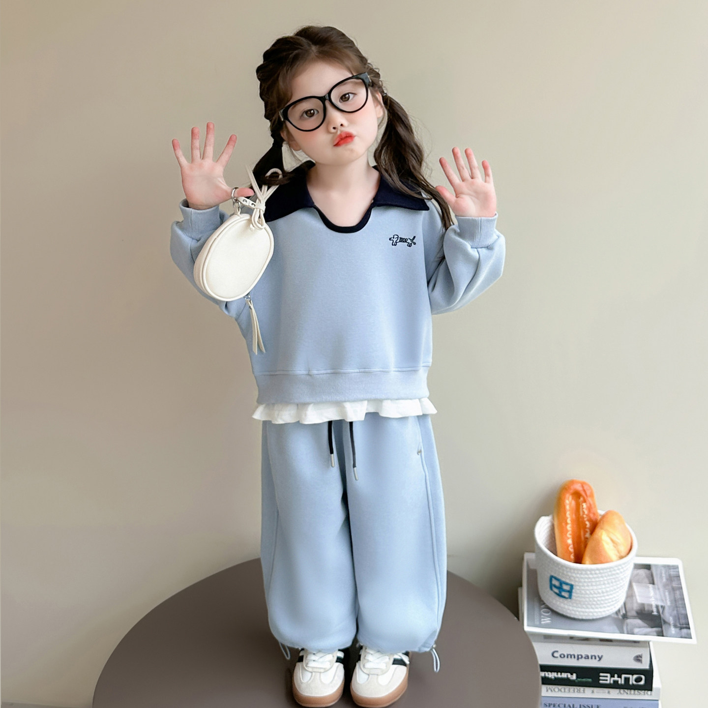 女童2026新款洋气时髦运动春季儿童假两件卫衣韩系女宝春秋套装潮