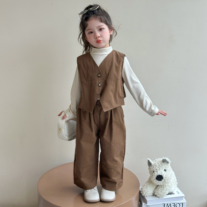 女童套装洋气儿童马甲裤子早春小公主春装2026新款女孩休闲三件套