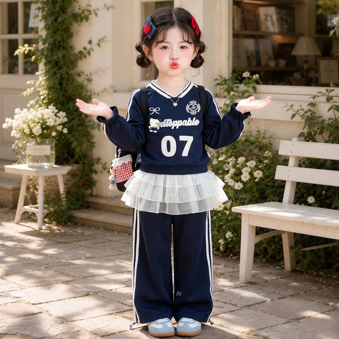 女童巨好看秋季字母卫衣裤两件套