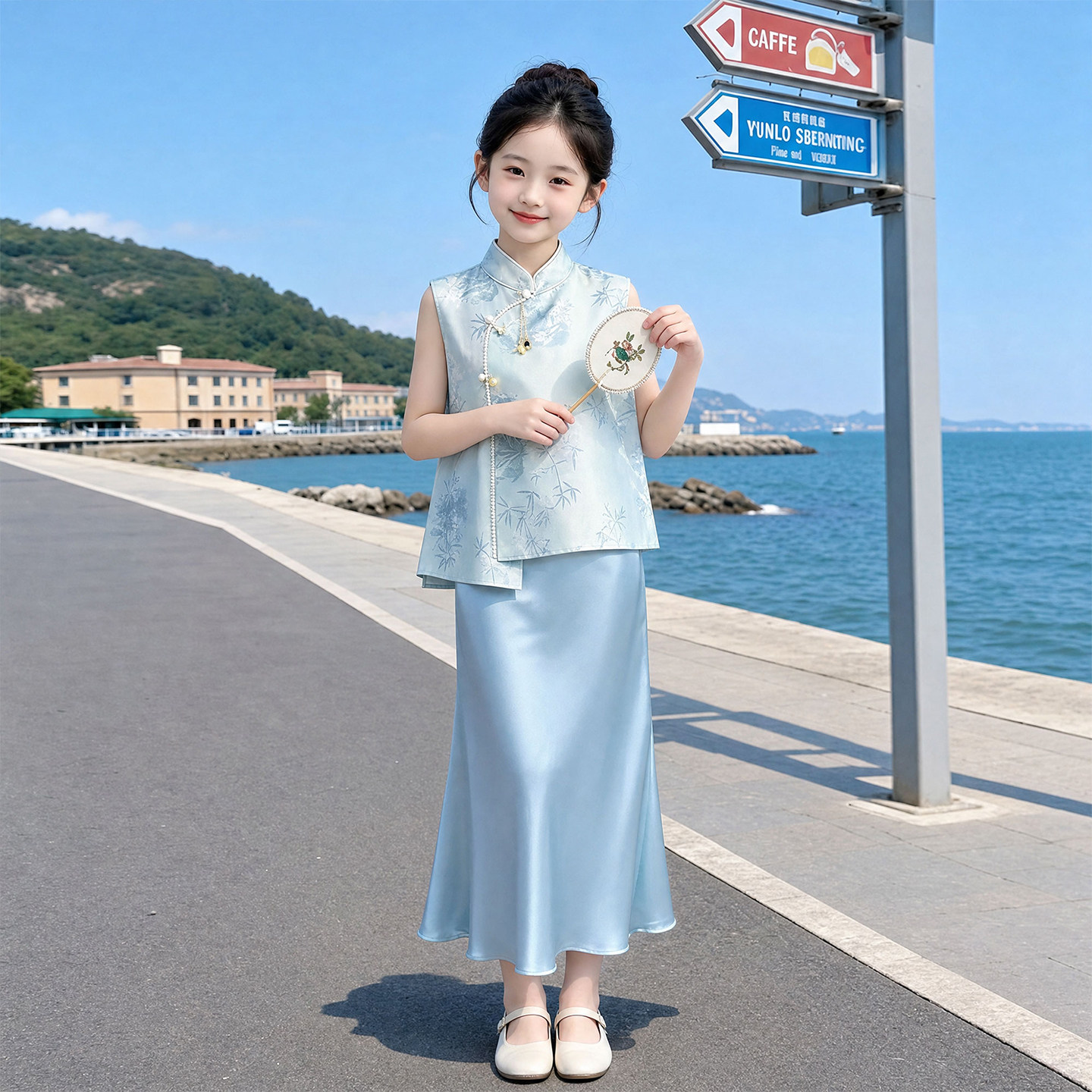 女童夏季新中式旗袍半身裙套装潮
